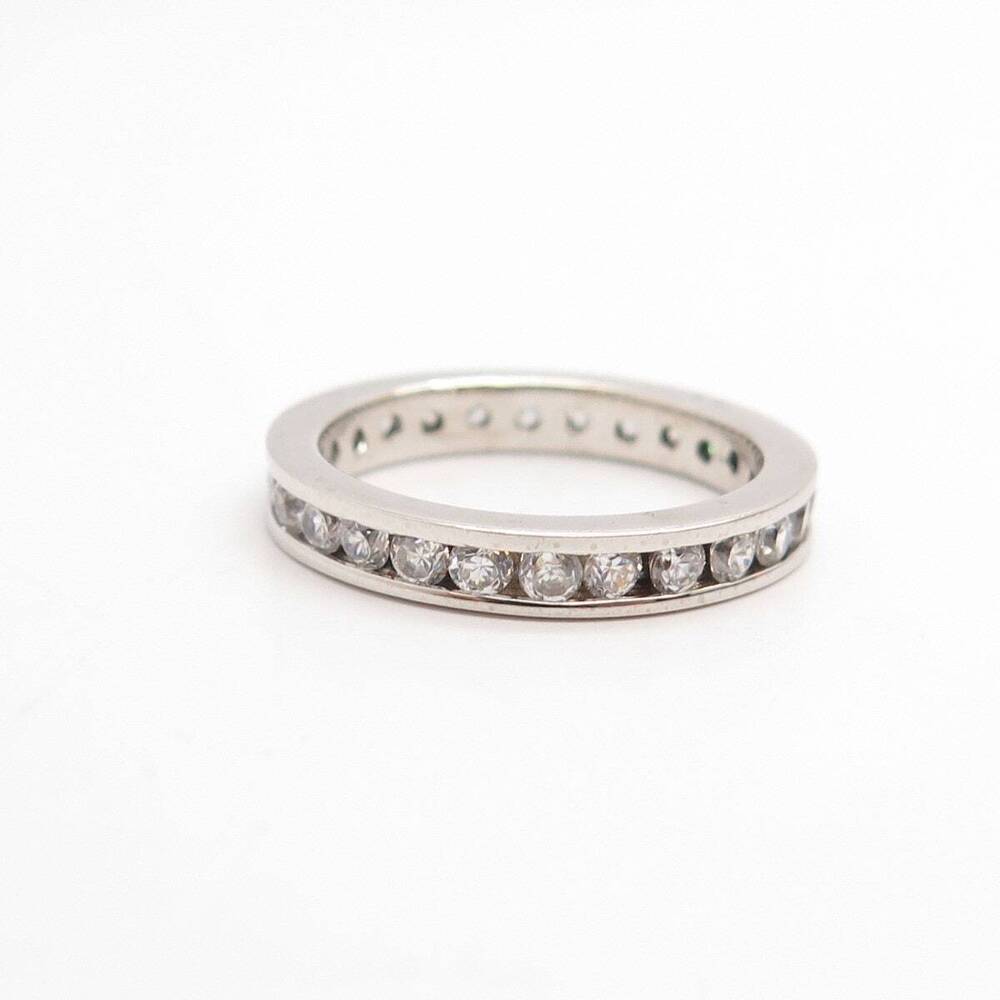 925 Sterling Silver Pave C Z All Around Eternity Band Ring Size 5 - Picture 4 of 7